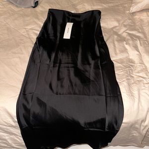 Black silk midi skirt